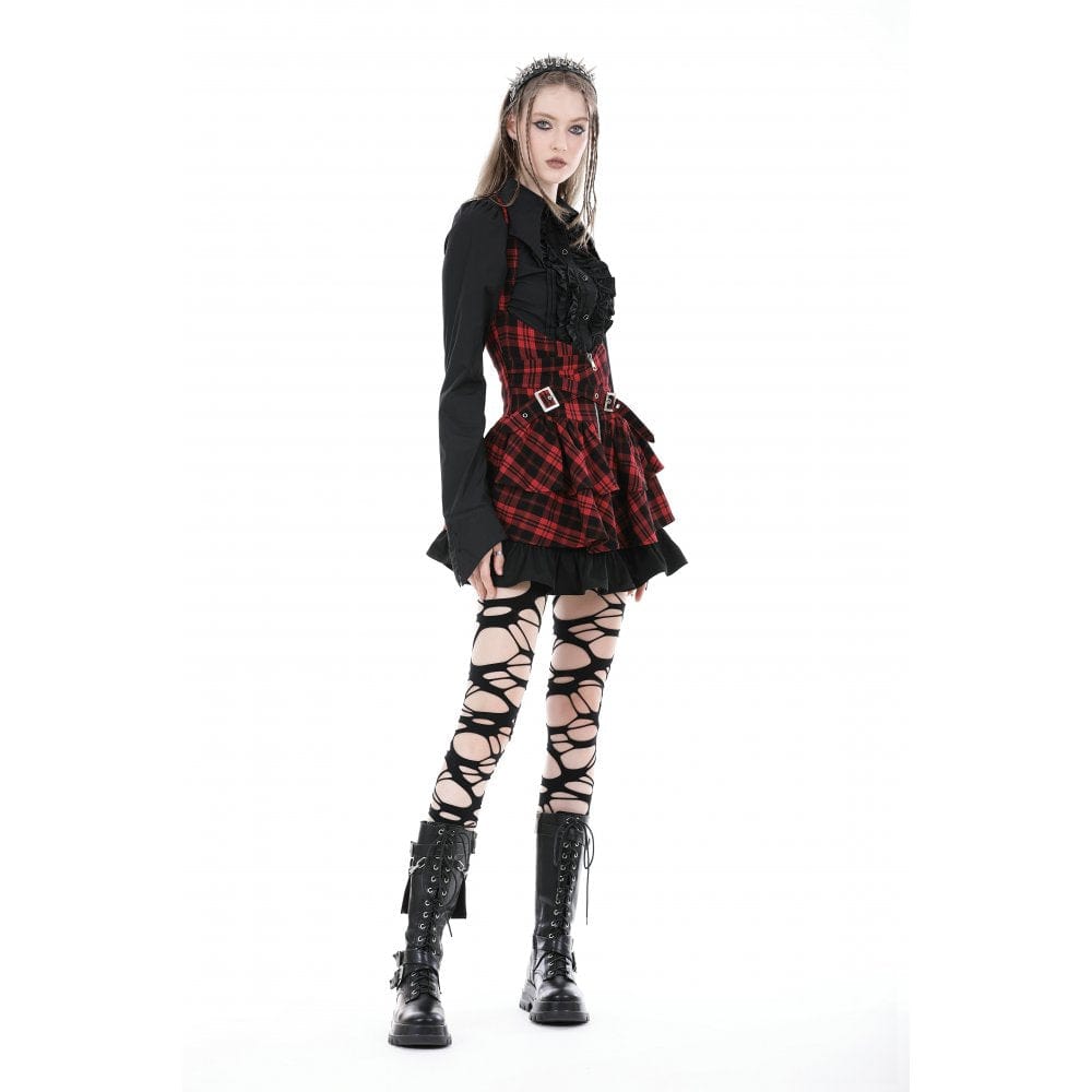 Darkinlove Damen Gothic Umlegekragen Rüschenhemd Schwarz