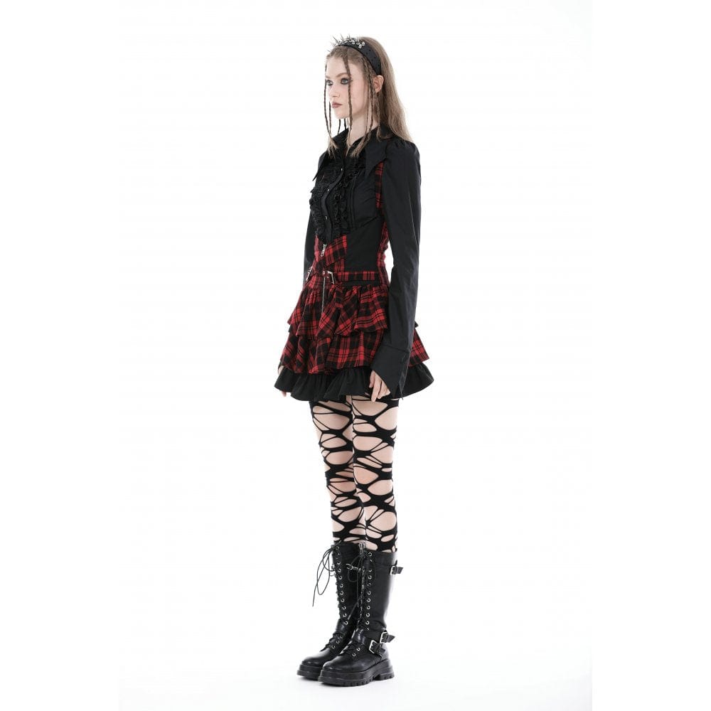 Darkinlove Women's Gothic Turn-down Collar Ruffled Shirt Black