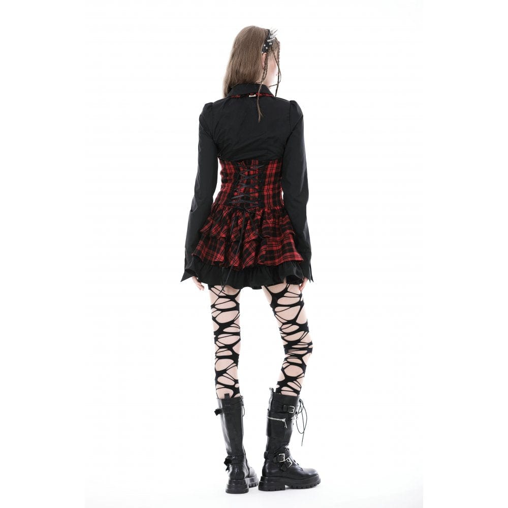 Darkinlove Damen Gothic Umlegekragen Rüschenhemd Schwarz