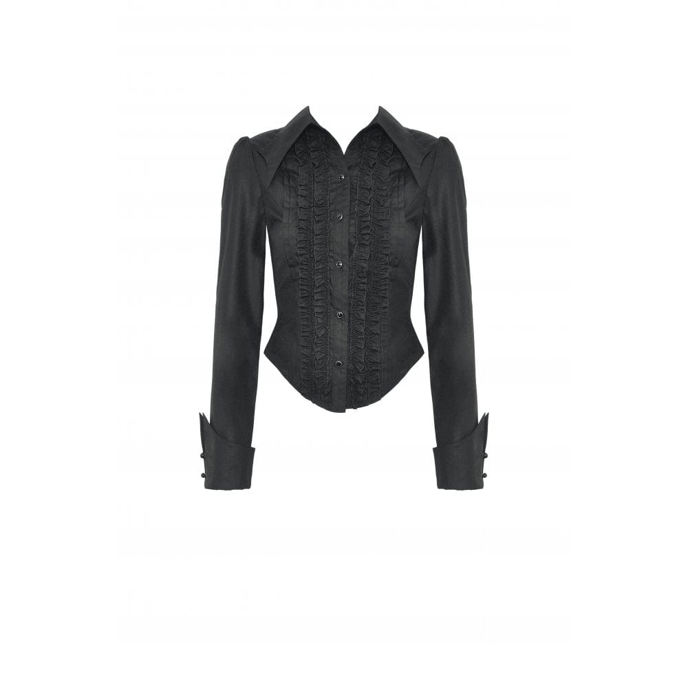 Darkinlove Damen Gothic Umlegekragen Rüschenhemd Schwarz
