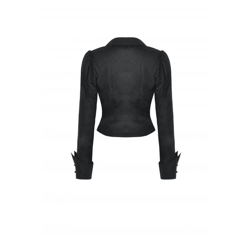 Darkinlove Damen Gothic Umlegekragen Rüschenhemd Schwarz