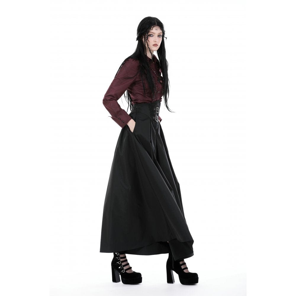 Darkinlove Women's Gothic Turn-down Collar Ruffled Shirt Red