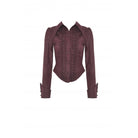 Darkinlove Women's Gothic Turn-down Collar Ruffled Shirt Red