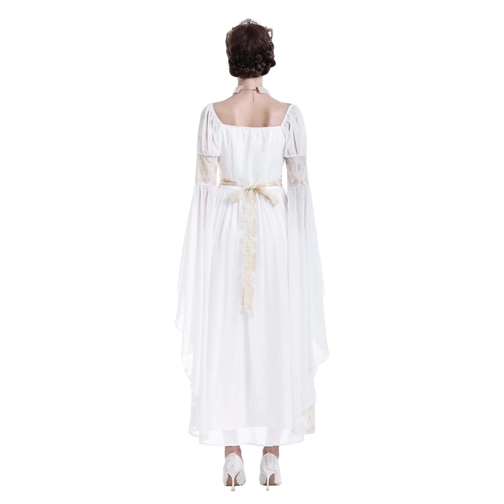 Darkinlove Women's Gothic Two-tone Square-cut Collar Angel Bell Sleeve Lace Chiffon Maxi Dress