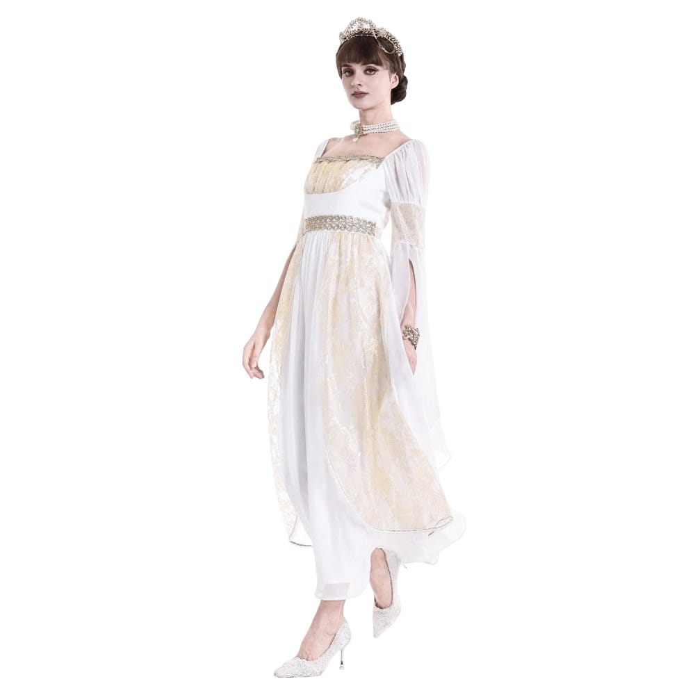 Darkinlove Women's Gothic Two-tone Square-cut Collar Angel Bell Sleeve Lace Chiffon Maxi Dress