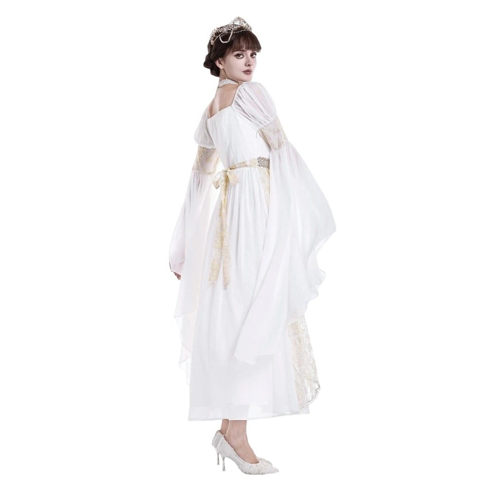 Darkinlove Women's Gothic Two-tone Square-cut Collar Angel Bell Sleeve Lace Chiffon Maxi Dress