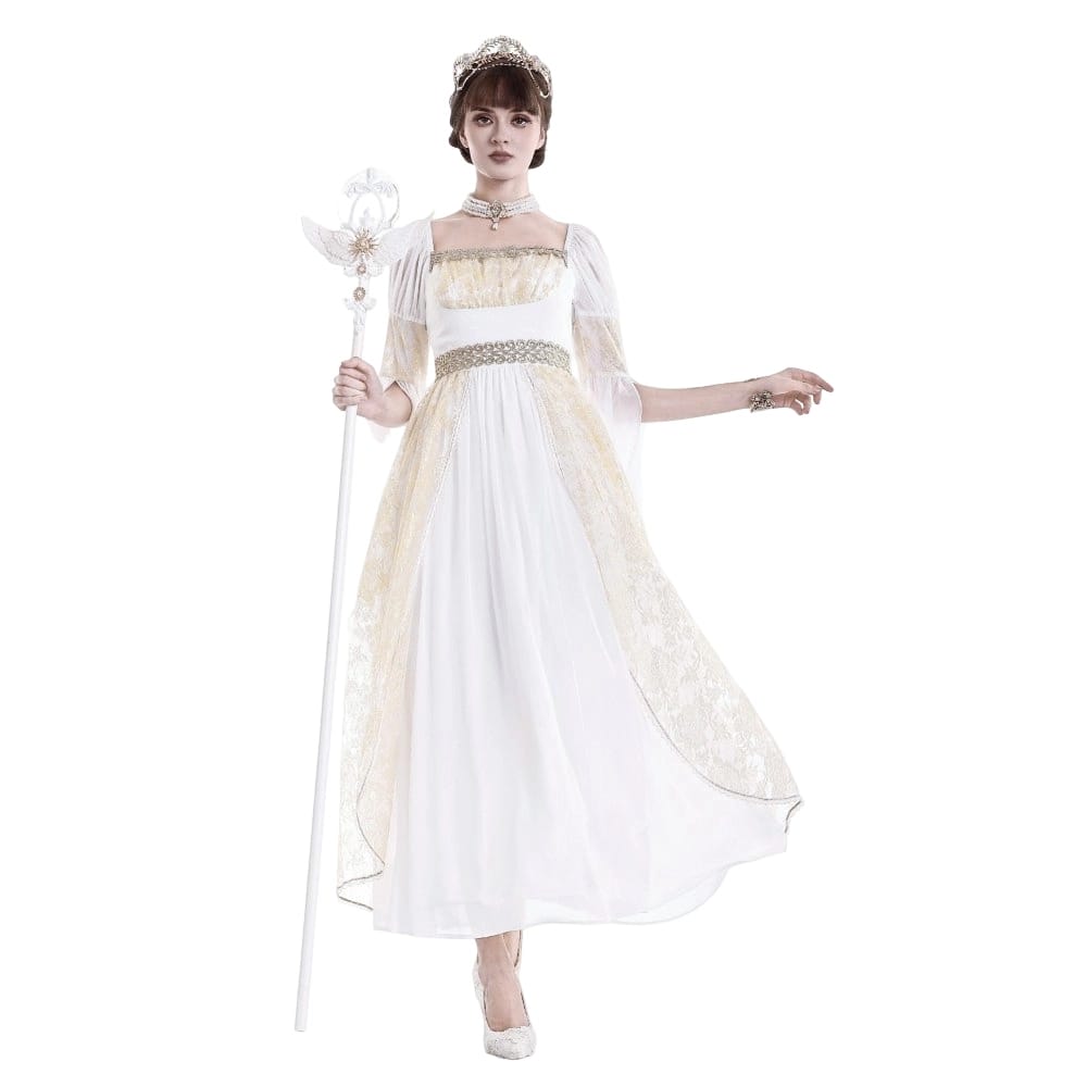Darkinlove Women's Gothic Two-tone Square-cut Collar Angel Bell Sleeve Lace Chiffon Maxi Dress