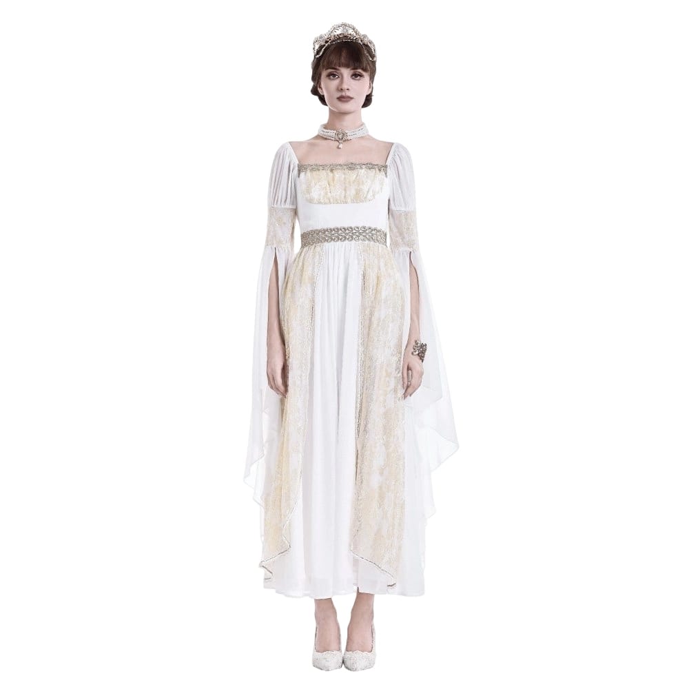 Darkinlove Women's Gothic Two-tone Square-cut Collar Angel Bell Sleeve Lace Chiffon Maxi Dress