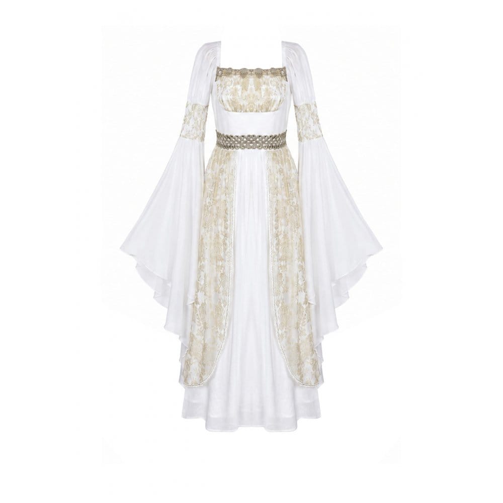 Darkinlove Women's Gothic Two-tone Square-cut Collar Angel Bell Sleeve Lace Chiffon Maxi Dress