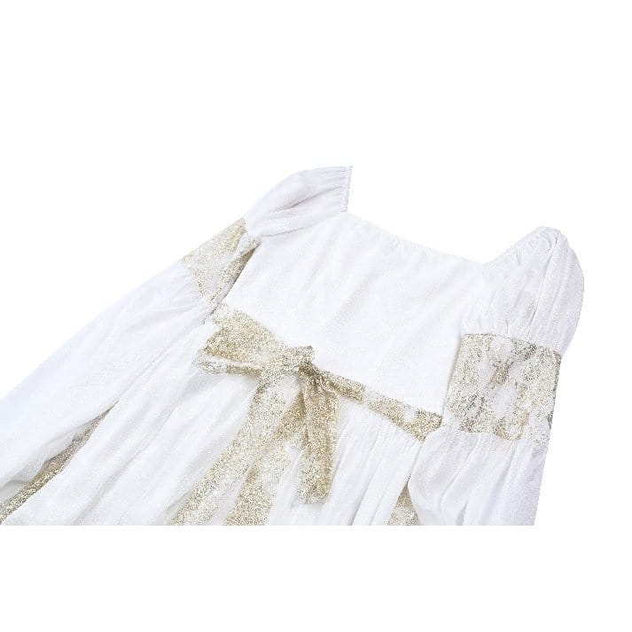 Darkinlove Women's Gothic Two-tone Square-cut Collar Angel Bell Sleeve Lace Chiffon Maxi Dress