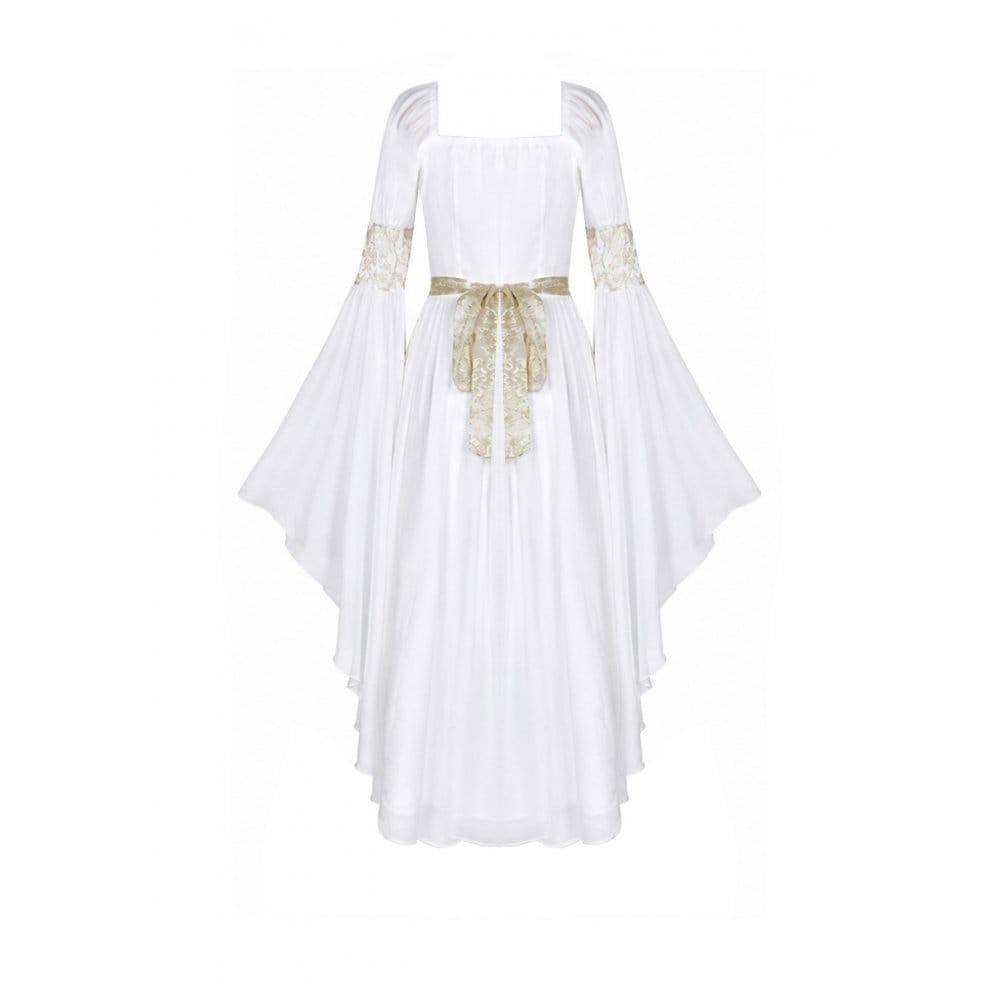 Darkinlove Women's Gothic Two-tone Square-cut Collar Angel Bell Sleeve Lace Chiffon Maxi Dress