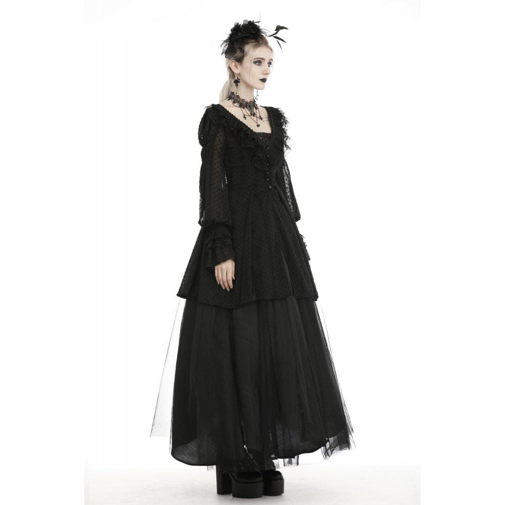 Darkinlove Women's Gothic V-neck Dot Mesh Coats