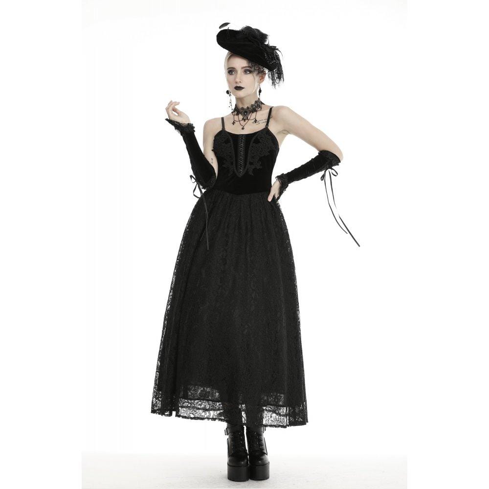 Darkinlove Women's Gothic Velet Splicing Lace Slip Dresses