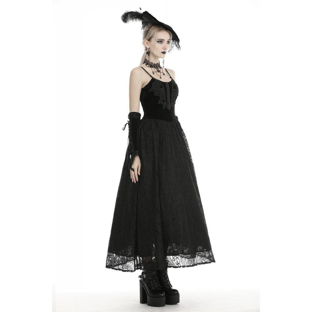Darkinlove Women's Gothic Velet Splicing Lace Slip Dresses