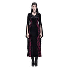 Darkinlove Women's Gothic Velvet Applique V-neck Flare Sleeve Maxi Dress