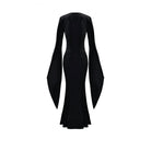 Darkinlove Women's Gothic Velvet Applique V-neck Flare Sleeve Maxi Dress