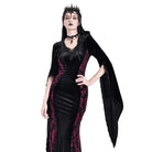 Darkinlove Women's Gothic Velvet Applique V-neck Flare Sleeve Maxi Dress