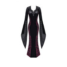Darkinlove Women's Gothic Velvet Applique V-neck Flare Sleeve Maxi Dress