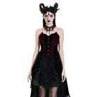 Darkinlove Women's Gothic Velvet Colorblock Bat Wing Cut Edge Overbust Corset