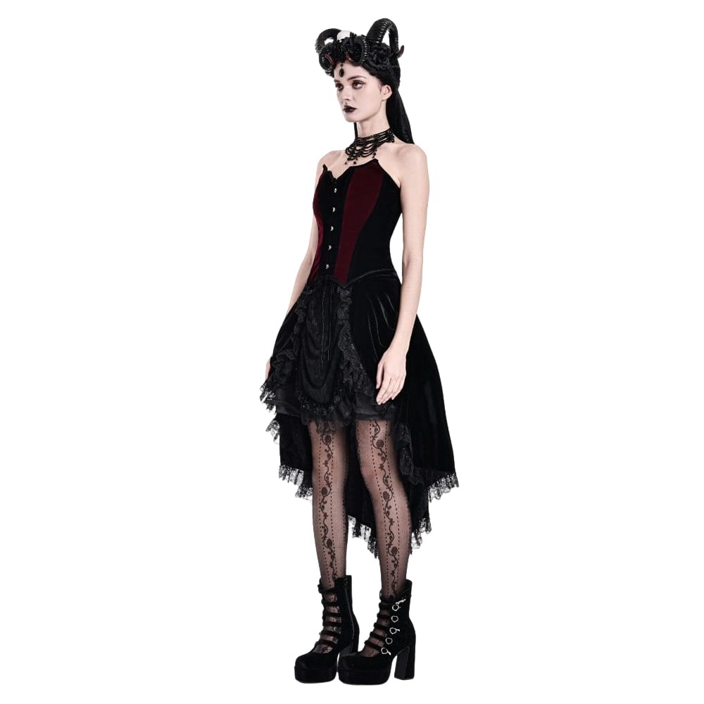 Darkinlove Women's Gothic Velvet Colorblock Bat Wing Cut Edge Overbust Corset