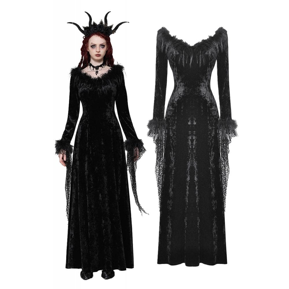 Darkinlove Women's Gothic Velvet Lace Maxi Dress Wedding Dress