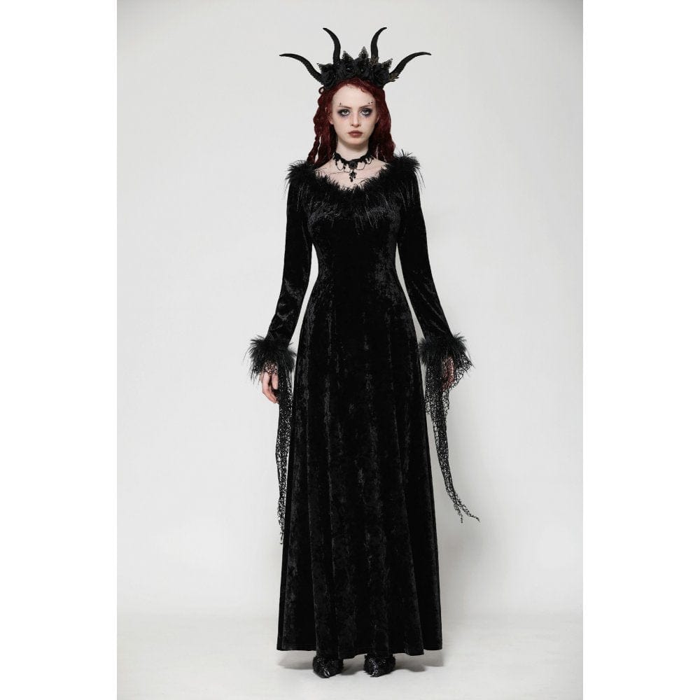 Darkinlove Women's Gothic Velvet Lace Maxi Dress Wedding Dress