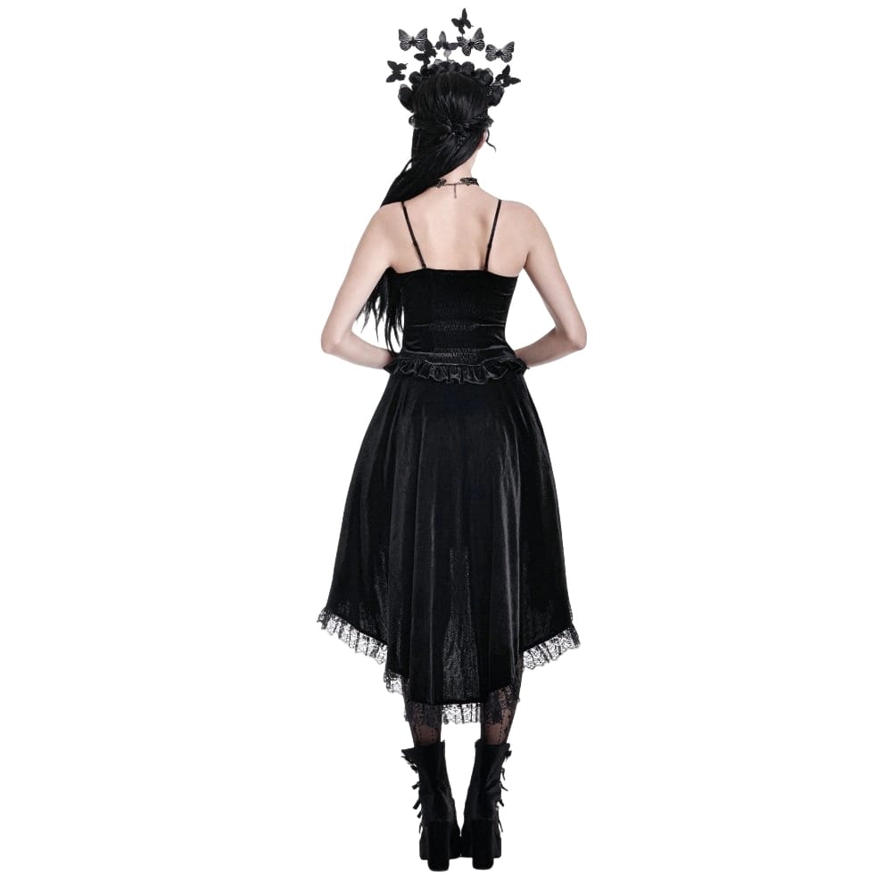 Darkinlove Women's Gothic Velvet Lace-up Ruffle High-Low Skirt