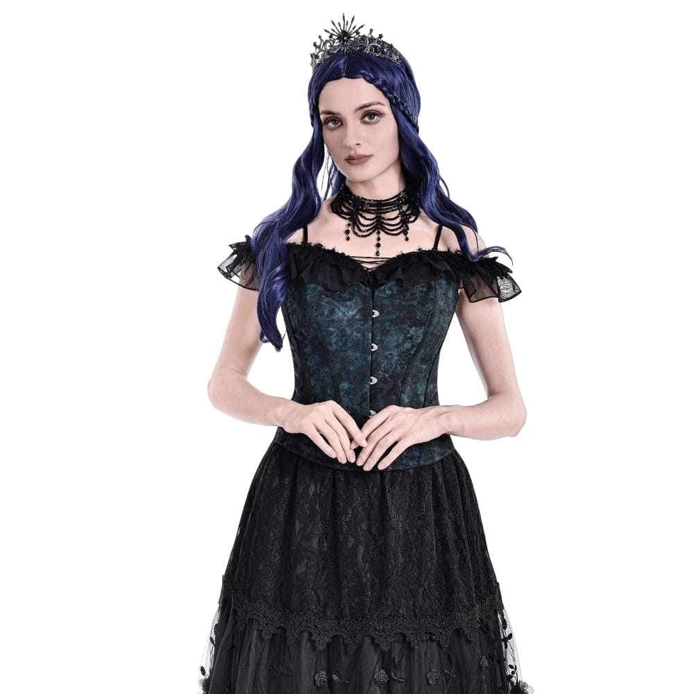 Darkinlove Women's Gothic Vintage Jacquard Lace-up Overbust Corset