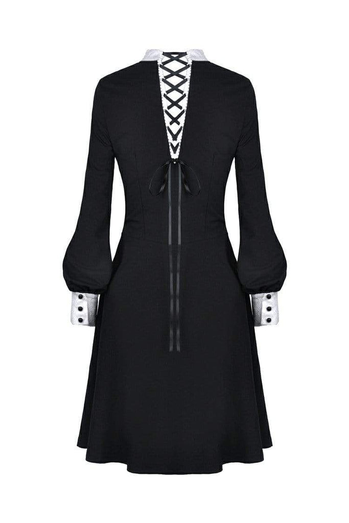 Darkinlove Women's Gothic Vintage Skelenton Black Dresses With Big White Cross Front