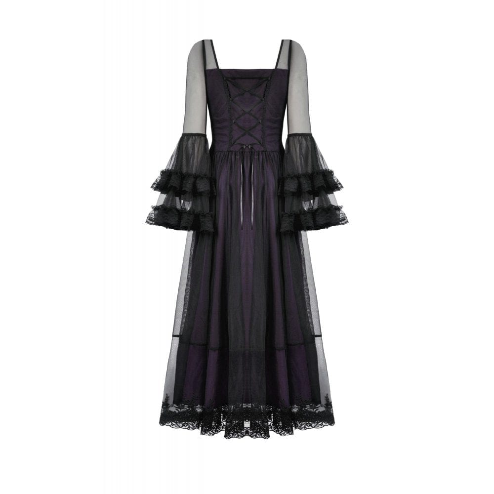 Darkinlove Women's Gothic Violet Square-cut Collar Flared Sleeved Maxi Dress