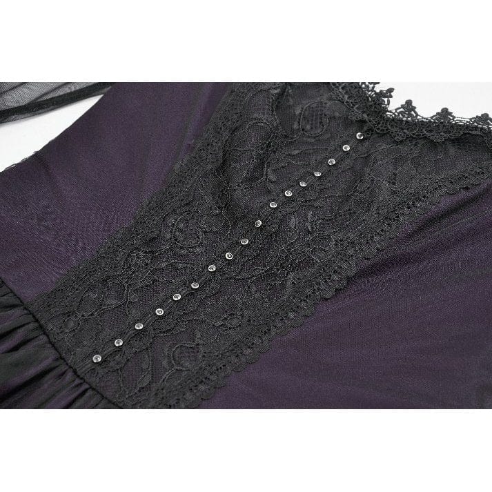 Darkinlove Women's Gothic Violet Square-cut Collar Flared Sleeved Maxi Dress