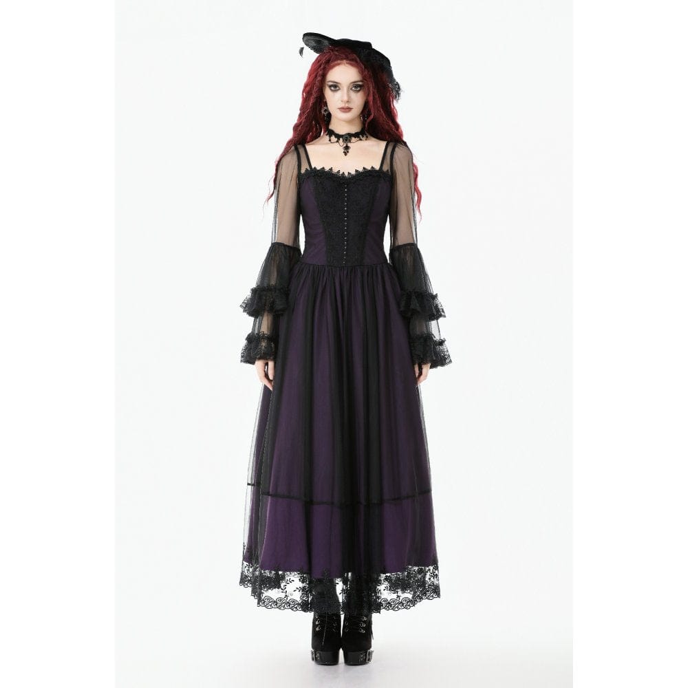 Darkinlove Women's Gothic Violet Square-cut Collar Flared Sleeved Maxi Dress