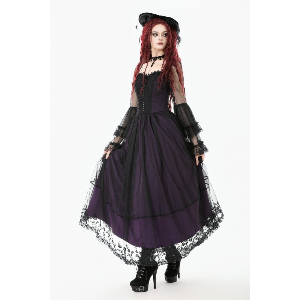 Darkinlove Women's Gothic Violet Square-cut Collar Flared Sleeved Maxi Dress