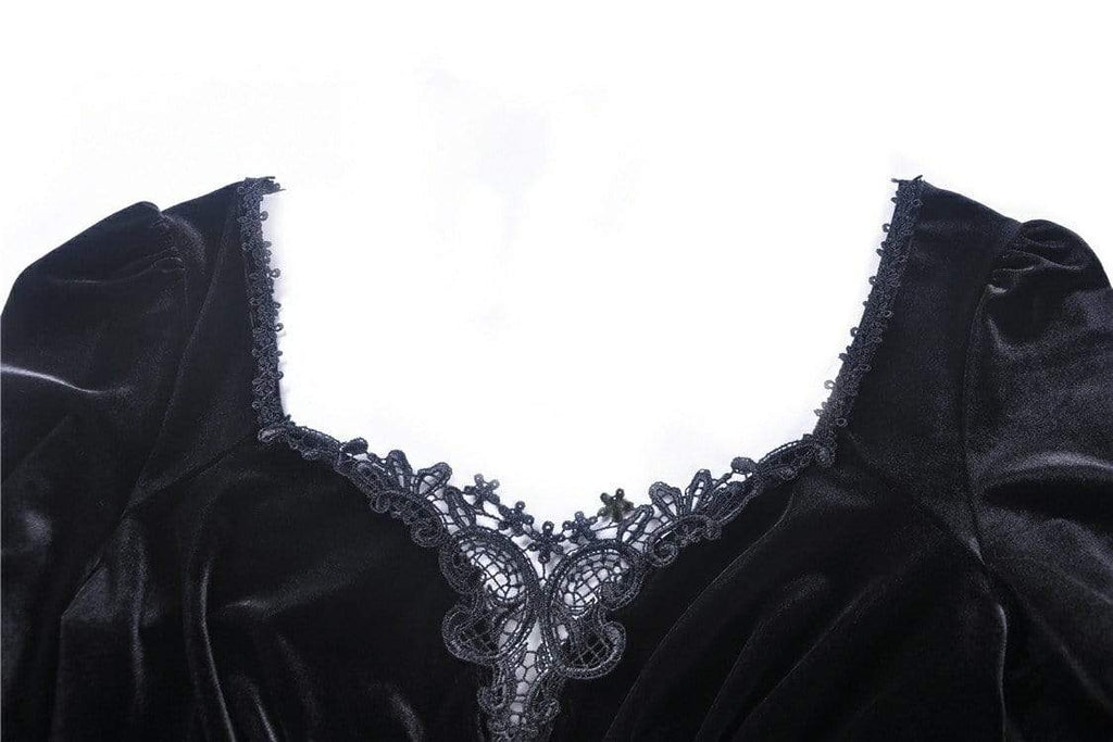 Darkinlove Women's Gothic WarmPuff Shoulder Velvet Tops