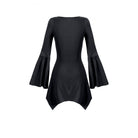 Darkinlove Women's Gothic Witch Print Irregular Hem Flare Sleeve Short Dress