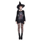 Darkinlove Women's Gothic Witch Print Irregular Hem Flare Sleeve Short Dress