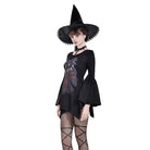 Darkinlove Women's Gothic Witch Print Irregular Hem Flare Sleeve Short Dress