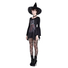 Darkinlove Women's Gothic Witch Print Irregular Hem Flare Sleeve Short Dress