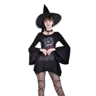 Darkinlove Women's Gothic Witch Print Irregular Hem Flare Sleeve Short Dress