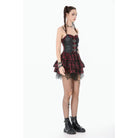 Darkinlove Women's Grunge Buckle-up Plaid Slip Dress