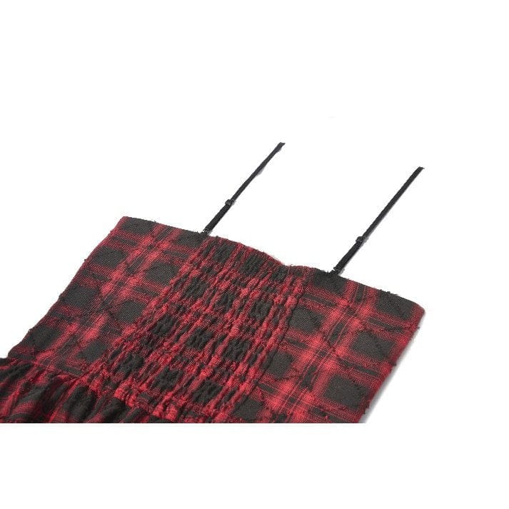 Darkinlove Women's Grunge Buckle-up Plaid Slip Dress