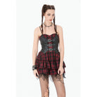 Darkinlove Women's Grunge Buckle-up Plaid Slip Dress