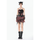 Darkinlove Women's Grunge Chained Multilayer Plaid Skirt