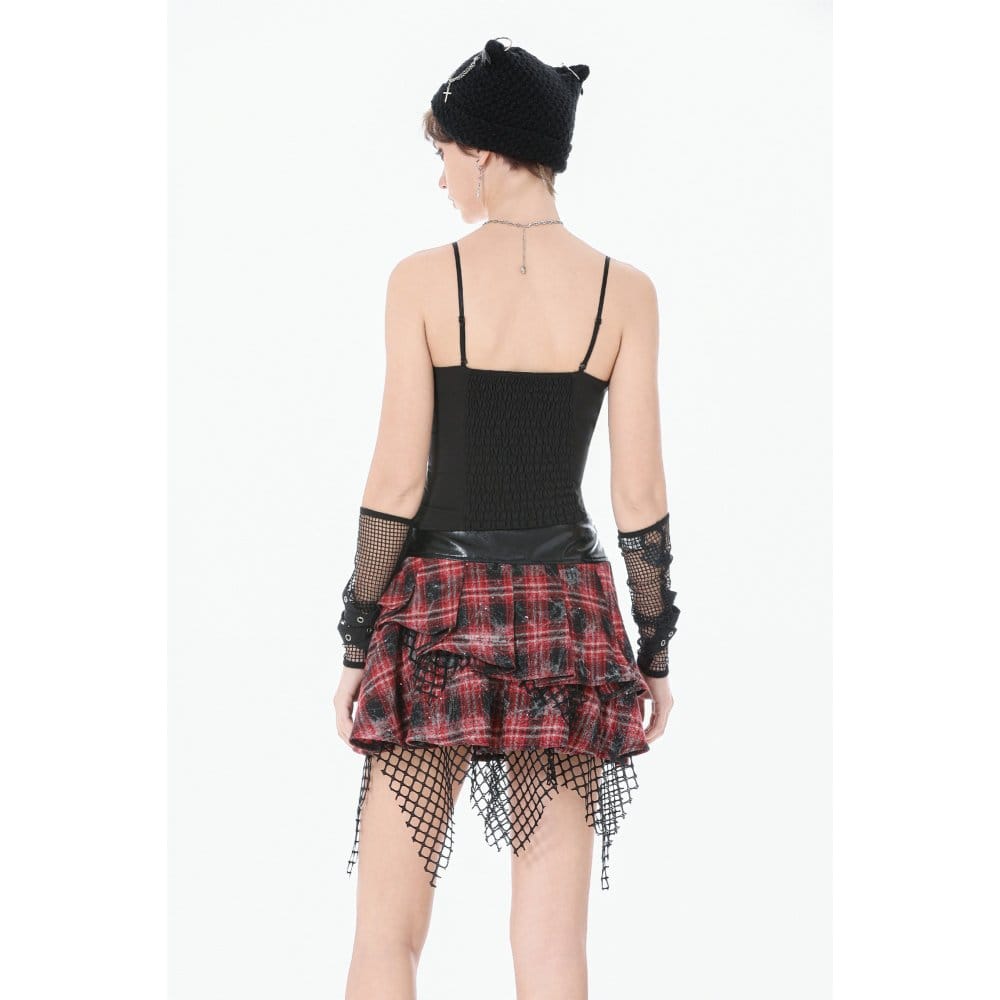 Darkinlove Women's Grunge Chained Multilayer Plaid Skirt