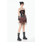 Darkinlove Women's Grunge Chained Multilayer Plaid Skirt