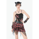 Darkinlove Women's Grunge Chained Multilayer Plaid Skirt