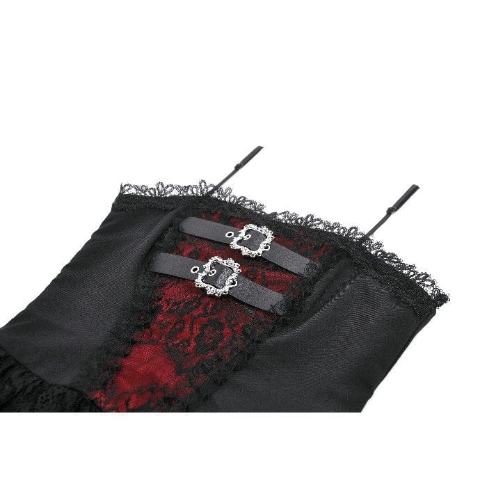 Darkinlove Women's Grunge Contrast Color Lace Tiered Slip Dress