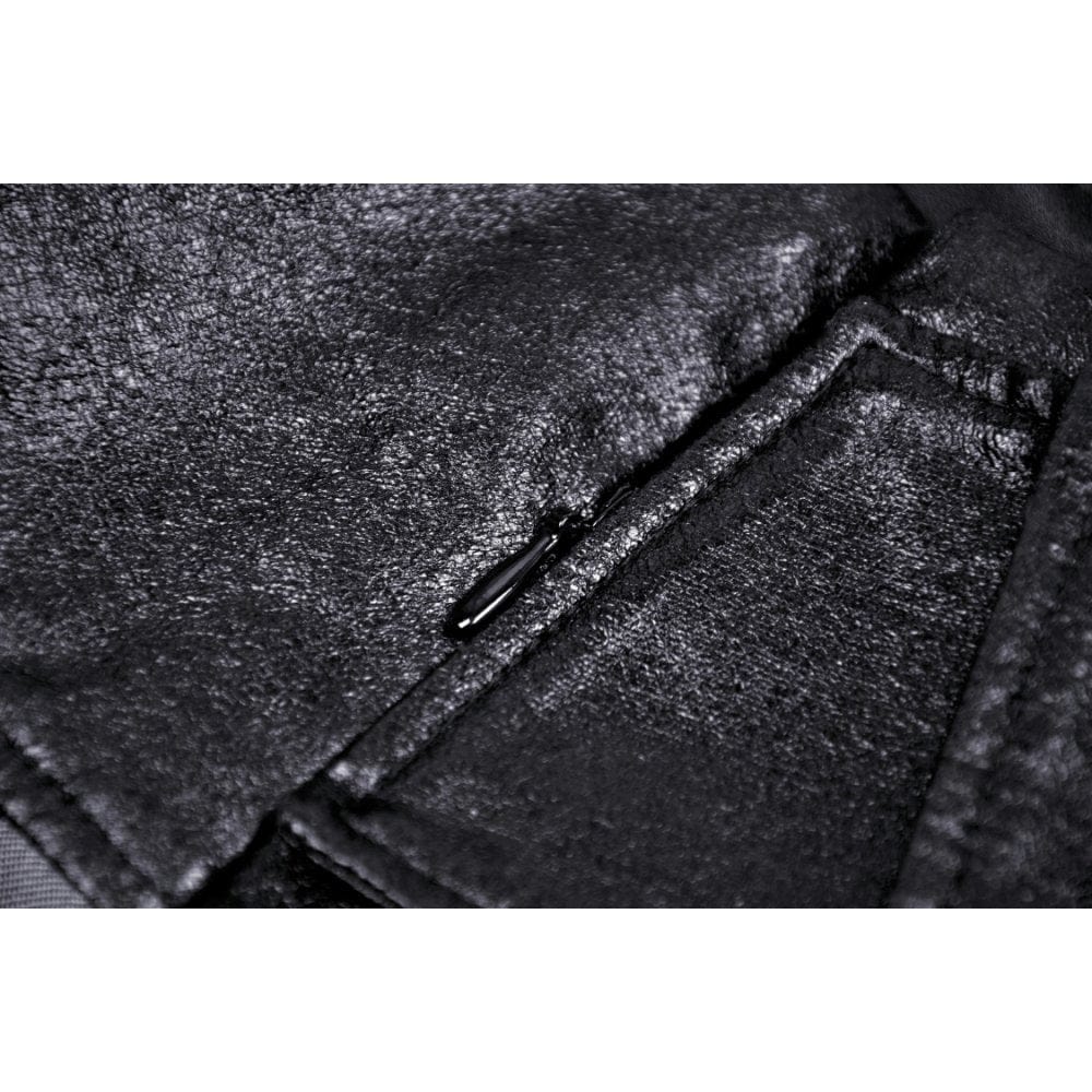 Darkinlove Women's Grunge Faux Leather Splice Plaid Pleated Shirt