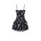 Darkinlove Women's Grunge Lace-up Rose Layered Ruffle Hem Slip Dress