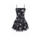 Darkinlove Women's Grunge Lace-up Rose Layered Ruffle Hem Slip Dress
